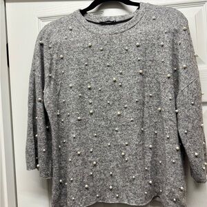 Zara Gray Pearl Embellished Tunic